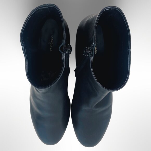 Balenciaga Women’s Black Leather Block Heel Ankle Boots Logo Size EU 38 US 8 - Picture 8 of 16